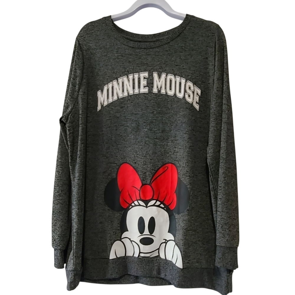 Disney Minnie Mouse Gray Crewneck Sweatshirt Sz 1X Graphic Pullover Relaxed Fit